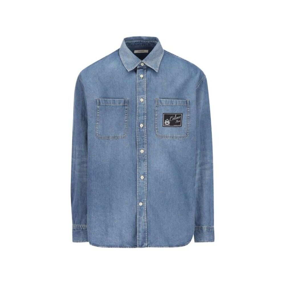 Celine Men Logo Cotton Denim Shirt